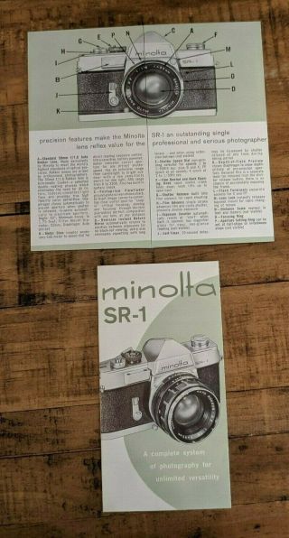 Vintage Minolta Sr - 1 Camera Foldout Company Sales Brochure (2 Qty) Japan