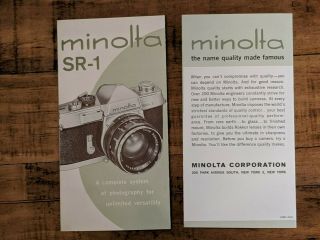 Vintage Minolta SR - 1 Camera Foldout Company Sales Brochure (2 qty) Japan 3