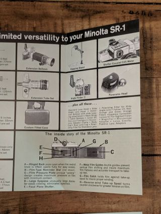 Vintage Minolta SR - 1 Camera Foldout Company Sales Brochure (2 qty) Japan 4