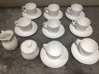 Vintage Corning Centura White Cups & Saucers Coffee/tea Set.  Cream And Sugar Set