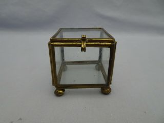 Vintage Small Brass & Glass Display Miniature Vitrine Curio Jewelry Case Box