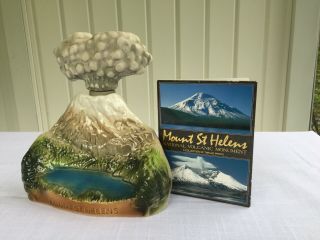 Vintage Jim Beam Mt St Helens Liquor Decanter & Vial Of Real Ashes & Post Cards