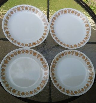 Vtg Corelle Butterfly Gold Dinner Plate 10 " Set Of 4 Dish Pyrex Corning