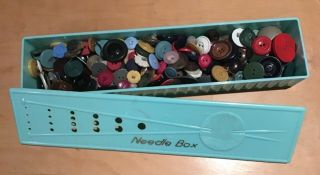 Continental Plastics Vintage Knitting Needle Box Full Old Sewing Buttons 1940s