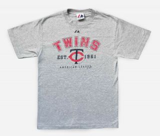Minnesota Twins T Shirt Majestic Vintage Mlb T - Shirt Baseball Team Usa Grey Top