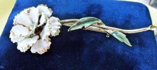 VINTAGE CORO LARGE WHITE ENAMEL CARNATION FLOWER BROOCH SIGNED 1950 ' S 3