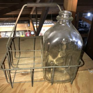 Vintage Milk Bottle Carrier Holder For 4 - 1/2 Gallon Milk Jugs Basket Wire