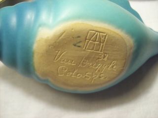 Vtg.  ' 40 - 60 ' s Art Nouveau Van Briggle Art Pottery Conch Shell Vase/Planter Blue 5