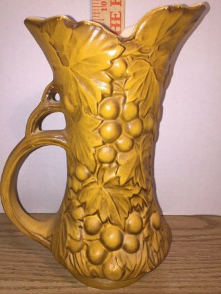 Vintage Mccoy Pottery Pitcher / Vase 641 Raised Grapes & Leaves Gold / Brown