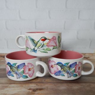 Vintage Hummingbird Soup Chili Mug Cups Set Of 3 Potpourri Designs 4.  25 " 1993