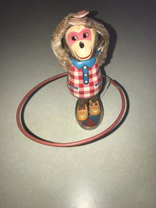 Vintage Mechanical Hula Hoop Wind Up Monkey Plaything In