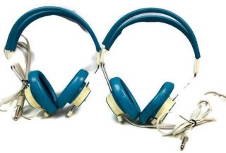 2 Vintage School Telex 610 - 1 600 - Ohm Mono Headphones 1/4 " Plug Blue Head Phones