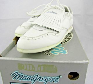 Vtg Macgregor Womens Golf Shoes White Kilties Metal Spikes Sz 8.  5 Retro