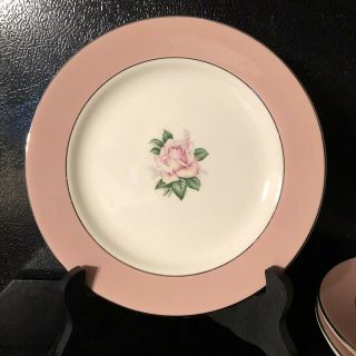 6 Vintage Homer Laughlin Pink Rose Lifetime China 7 1/4” Salad Bread Plates
