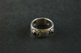 Vintage Sterling Silver Band Ring W Sun Inlay Design - 9.  8g