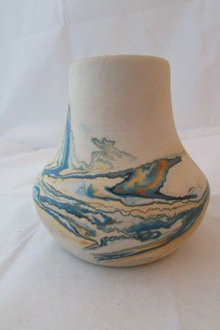 Vintage Nemadji Pottery Blue & Orange Swirl Vase