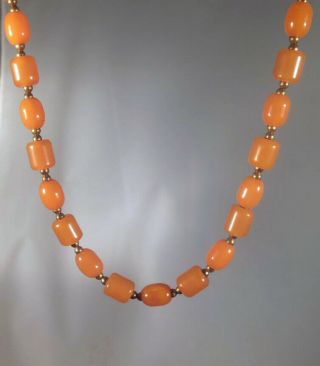 Vintage 40s Bakelite Lucite Orange Beaded 19 " Necklace