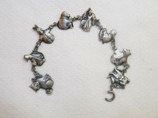 Vintage 1920 ' s Child ' s Sterling Silver Bracelet W/Story Book Characters 2