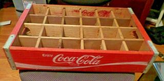 Vintage Coca - Cola Wooden Red Soda Pop 24 Bottle Crate Carrier Box Near