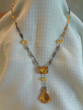 Stunning Vintage Art Deco Faceted Glass Lavalier Necklace