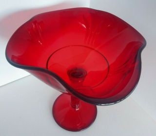 Ruby Red Paden City Vintage Colored Glass Pedestal Dish Ruffle Crows Feet Design