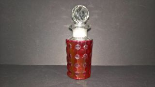 Cranberry Flashed Cut Glass Cruet Decanter W/ Crystal Ball Stopper Vintage