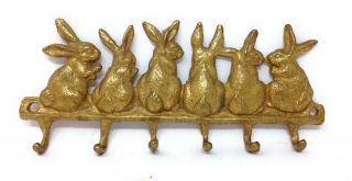 Vintage Solid Brass Bunny Rabbits Key Holder