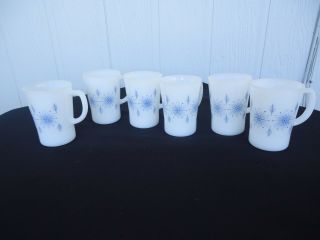 6 Vintage Retro Blue & White Crown Pyrex Coffee Mugs Boho