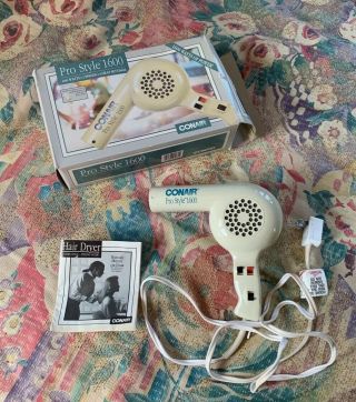Vintage Conair Pro Style 1600 Hair Blow Dryer Model 087a W/ Box & Styling Guide