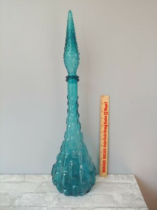 Vtg 50s Mid Century Aqua Blue Turquoise Italian Glass Tear Drop Genie Bottle 22 "