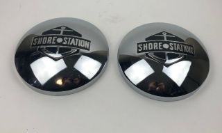 (2) Vintage Shore Station Trailer Hubcap/wheel Covers Chrome Plates Boat Marina