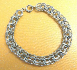 7.  5 " Vtg Sterling Silver Textured Double Link Chain Starter Charm Bracelet