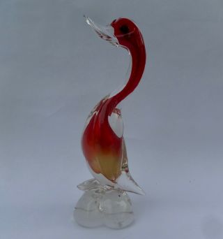 Vintage Sommerso Murano Crystal Glass Figurine Ruby & Gold Duck