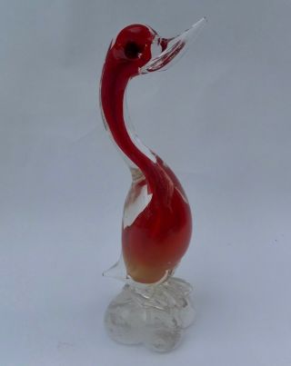 Vintage Sommerso Murano Crystal Glass Figurine Ruby & Gold Duck 2