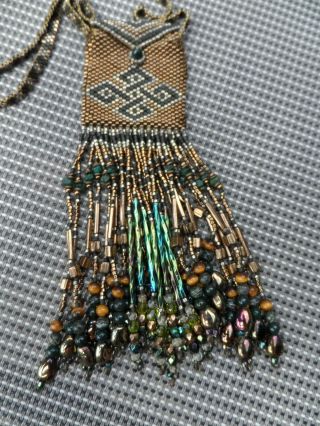 Vintage Ooak Metal Seed Bead Medicine Bag,  Fairy Pouch,  Prayer Bag,  Necklace