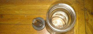 Vintage oil 1 quart glass bottle H.  M co with tin metal spout 5