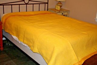 Vintage Sun Yellow Wool Blend Satin Trim Blanket 88 " X 70 "