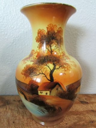 Vintage Noritake Red Seal Flower Vase " Tree In The Meadow " 8 " Tall