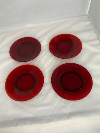 Royal Ruby Red Anchor Hocking Glass Bread Butter Plates Vintage Set 4