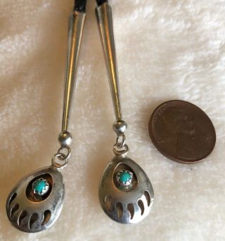 Vintage Navajo Sterling Silver & Turquoise Bolo Tie w/Bear Claw,  Native American 3