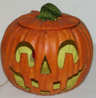 Large Vintage Ceramic Lighted Pumpkin Jack O 