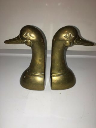 Pair Vintage Mid Century Modern Golden Goose Duck Brass Bookends