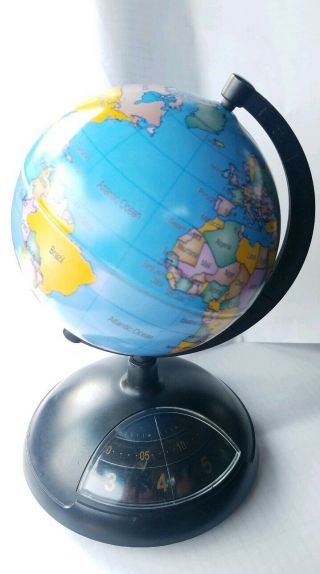 Vintage Small World Globe Spinning Stand & Clock Desk Desktop Nightstand Office