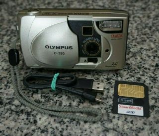 Vtg Olympus Camedia D - 380 2mp Digital Camera W/ 64mb Sm Card & Usb Fr/shp