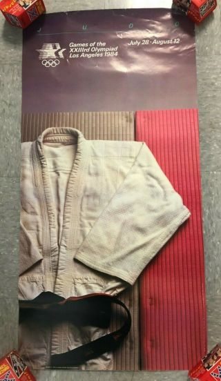 1984 Vintage Los Angeles Summer Olympics Poster Judo 36x18 "