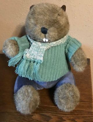Adorable Vintage Applause Bravo Plush Stuffed Beaver With Sweater Scarf L@@k