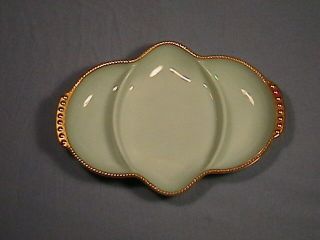 Vintage Fire King Oven Ware Turquoise Blue Divided Relish Dish Tray Gold Trim 11