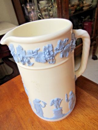 Vintage Wedgwood Queens Ware Pitcher,  Blue On White,  5.  75 " Tall
