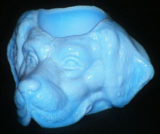 Vintage Blue Milk Glass Dog Head Toothpick Holder