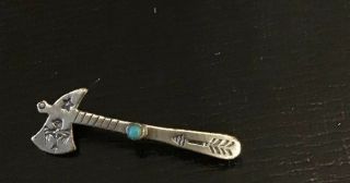 Vintage Navajo Bell Trading Post Sterling Fred Harvey Era Turquoise Tomahawk Pin